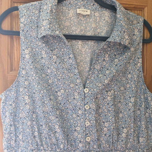 J. Crew Sleeveless Blue Floral Shirred-Waist Midi Dress - Picture 5 of 8